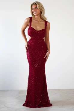 Tora Cut Out Sequin Maxi Dress | Dark Red
