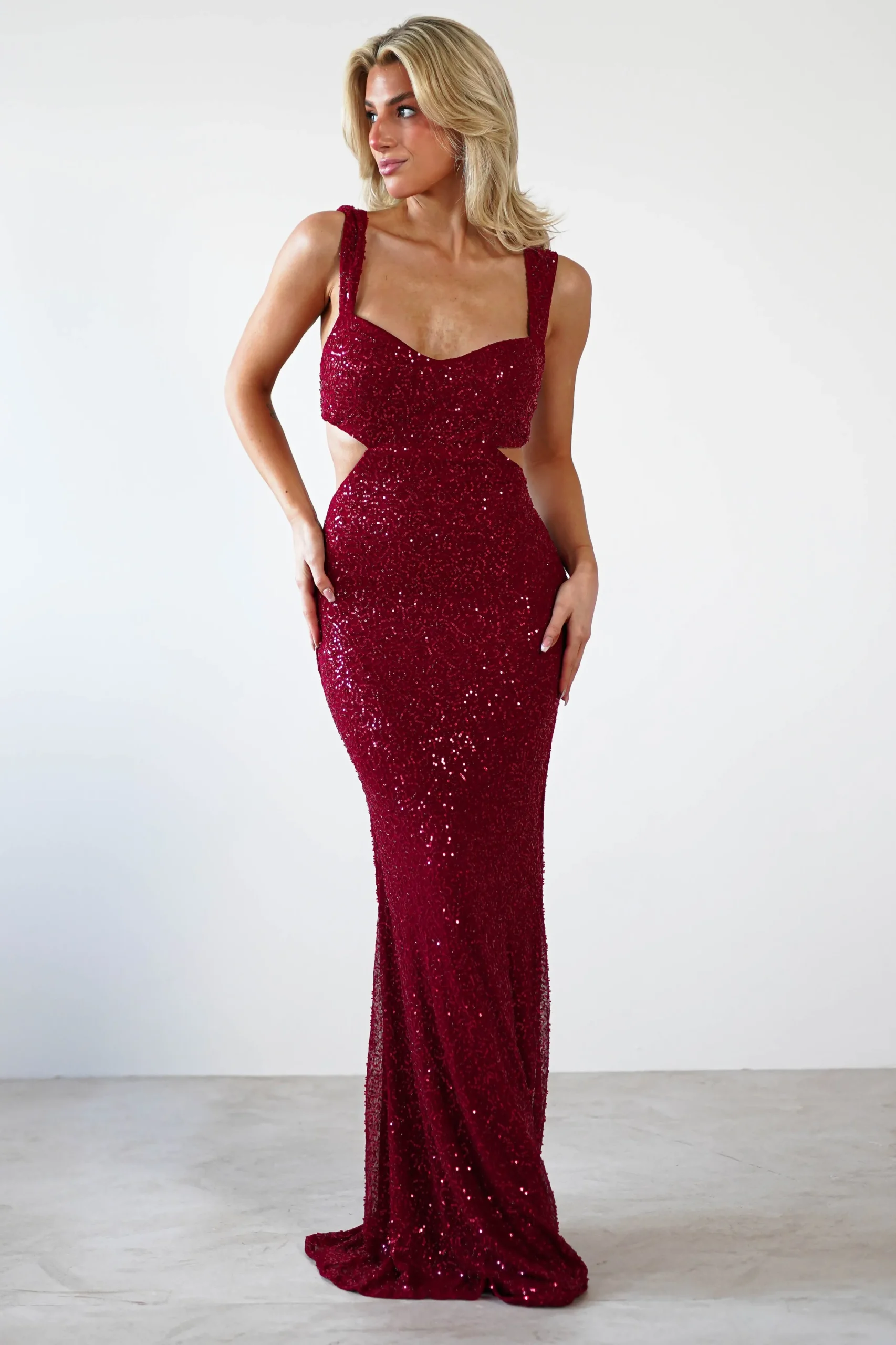 Tora Cut Out Sequin Maxi Dress | Dark Red