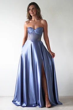 Tullie Satin A-Line Maxi Dress | Smokey Blue