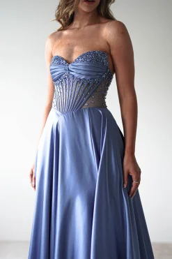 Tullie Satin A-Line Maxi Dress | Smokey Blue