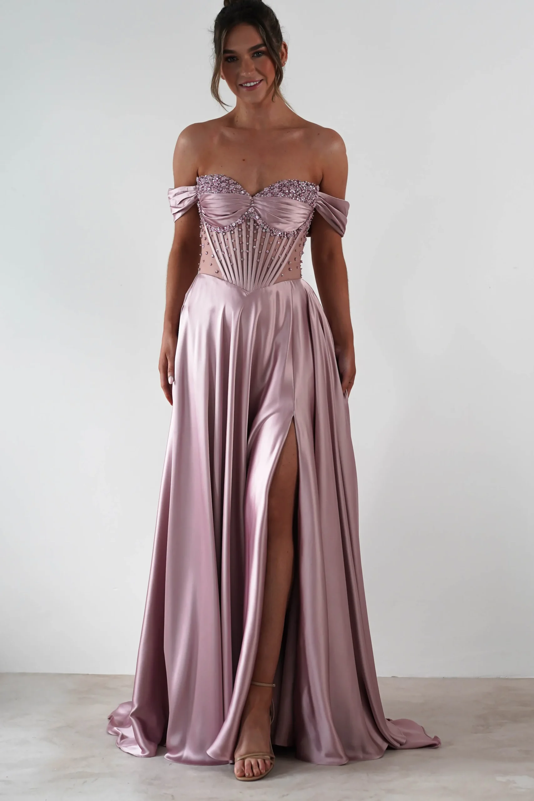 Tullie Satin A-Line Maxi Dress | Mauve