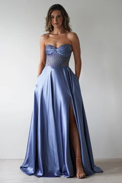 Tullie Satin A-Line Maxi Dress | Smokey Blue