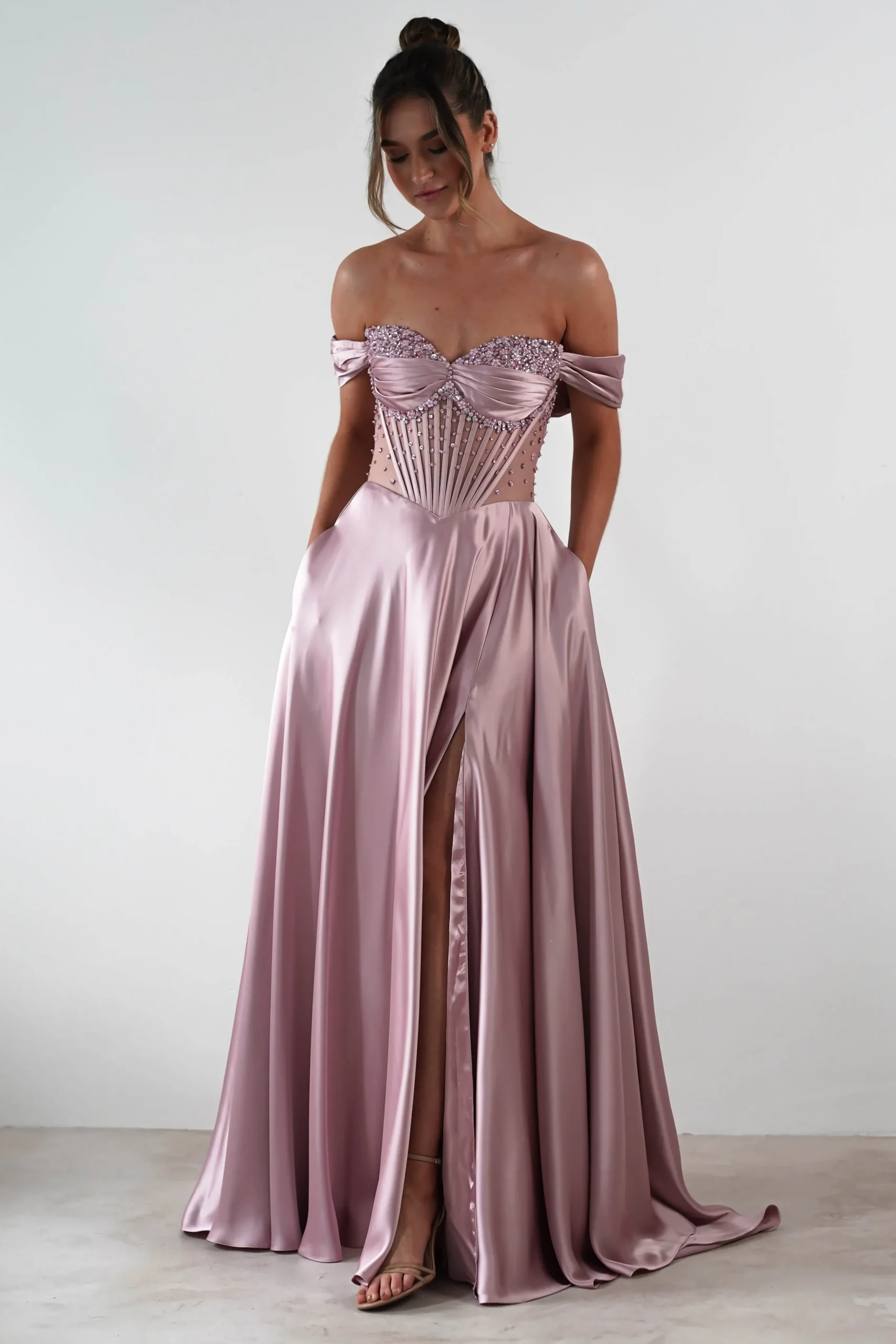 Tullie Satin A-Line Maxi Dress | Mauve