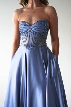 Tullie Satin A-Line Maxi Dress | Smokey Blue