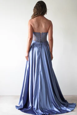 Tullie Satin A-Line Maxi Dress | Smokey Blue