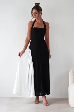Unika Halterneck Maxi Dress | Black/White