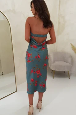 Valencia Floral Print Strapless Midi Dress | Teal Print
