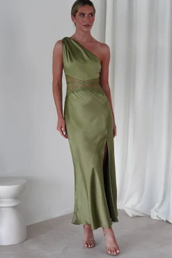Valentina Soft Satin Maxi Dress | Olive