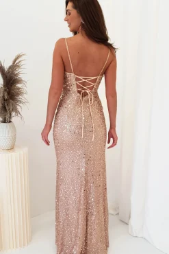 Wren Rose Gold Beaded Gown | Rose Gold