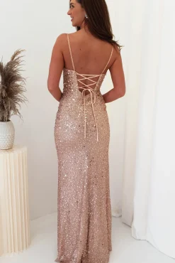 Wren Rose Gold Beaded Gown | Rose Gold