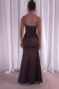 Ziah Soft Satin Gown | Chocolate