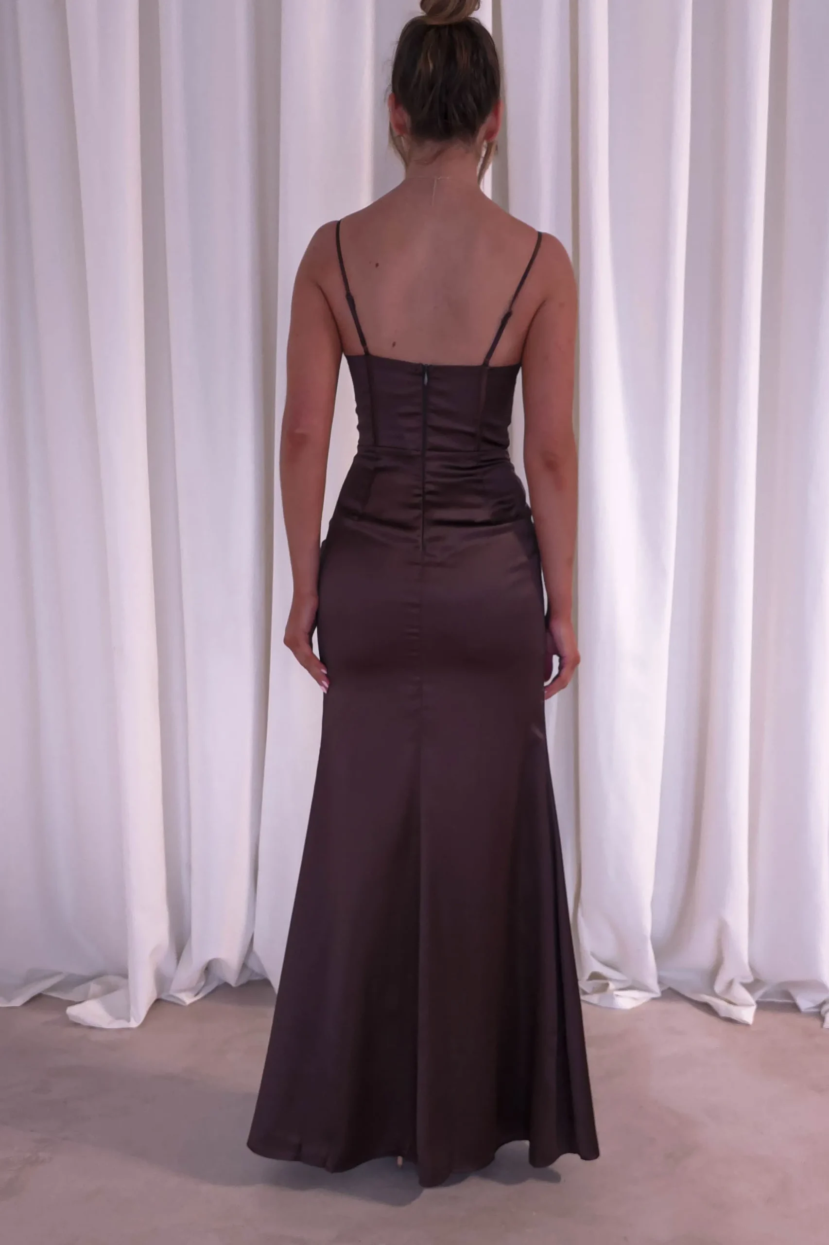 Ziah Soft Satin Gown | Chocolate